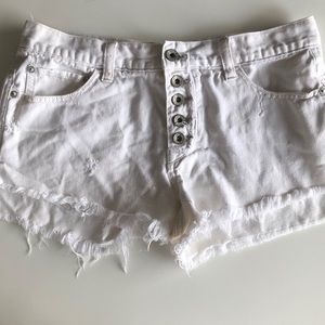 Free People Distressed White Denim Shorts